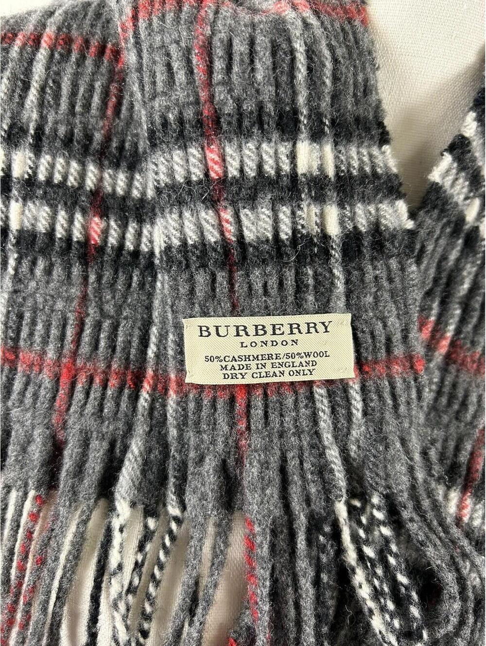 Burberry London Gray Plaid Wool Cashmere Fringe Scarf - Picture 7 of 9